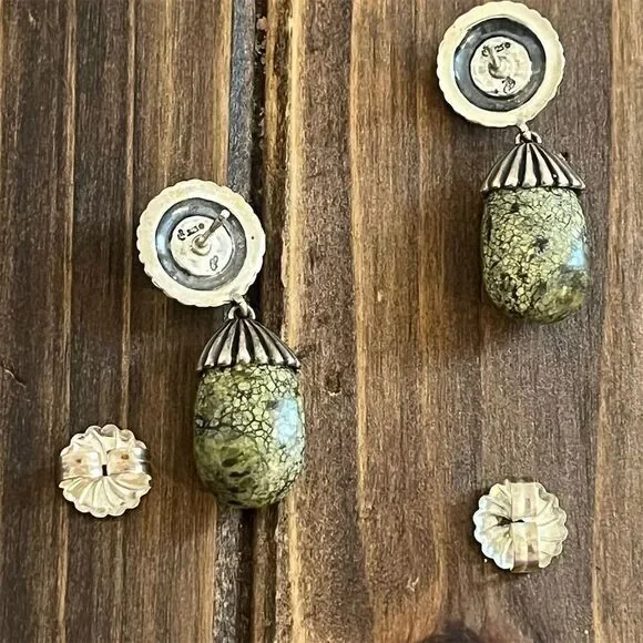 Carolyn Pollack Relios Sterling Silver Green Serpentine Dangle Earrings - Picture 3 of 7